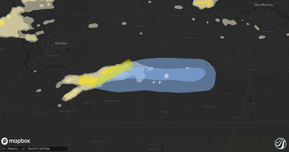 Hail map in Villisca, IA on May 15, 2026