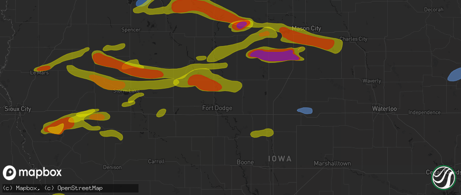 Hail map in Vincent, IA on May 15, 2026