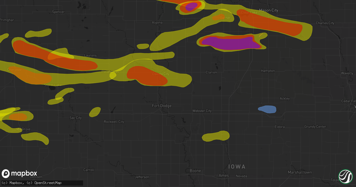 Hail map in Vincent, IA on May 15, 2026