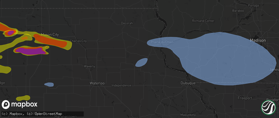 Hail map in Volga, IA on May 15, 2026