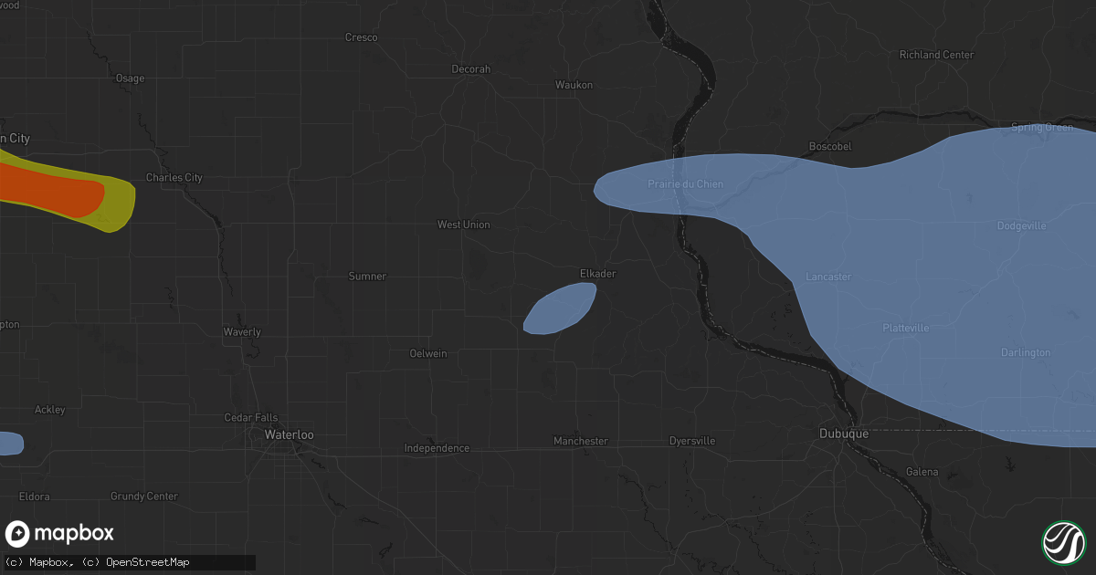 Hail map in Volga, IA on May 15, 2026