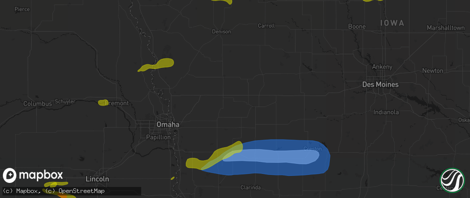 Hail map in Walnut, IA on May 15, 2026