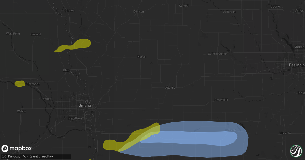 Hail map in Walnut, IA on May 15, 2026