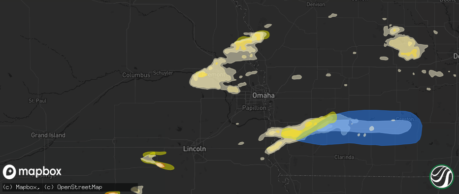 Hail map in Waterloo, NE on May 15, 2026