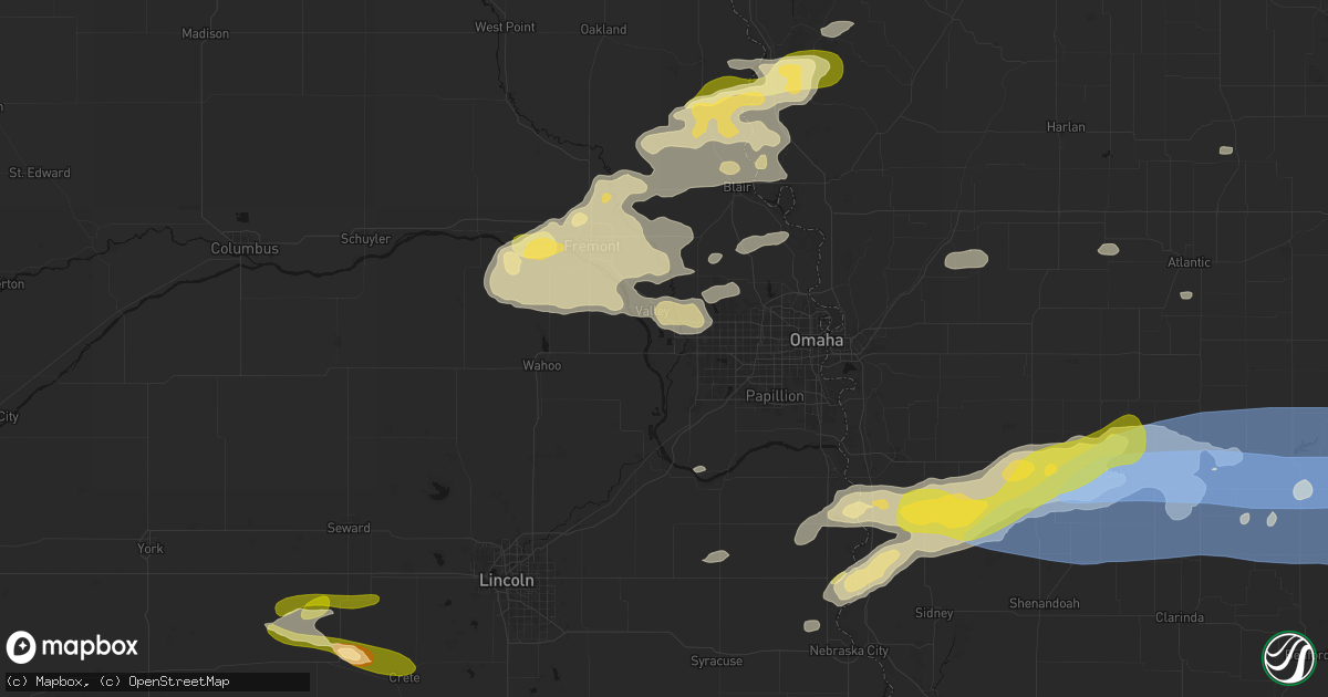 Hail map in Waterloo, NE on May 15, 2026