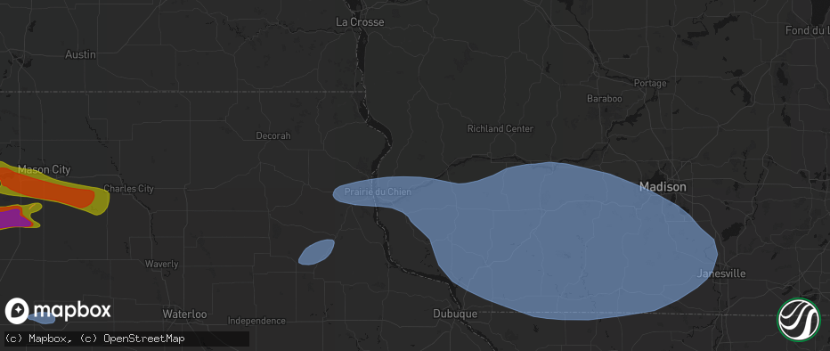 Hail map in Wauzeka, WI on May 15, 2026