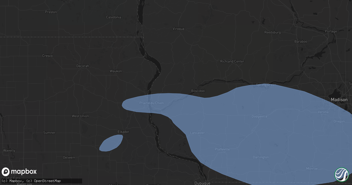 Hail map in Wauzeka, WI on May 15, 2026