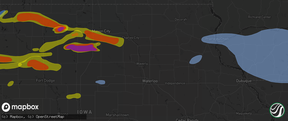 Hail map in Waverly, IA on May 15, 2026