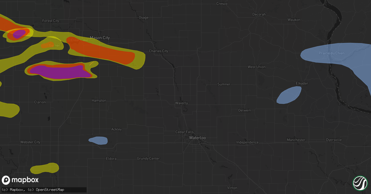 Hail map in Waverly, IA on May 15, 2026