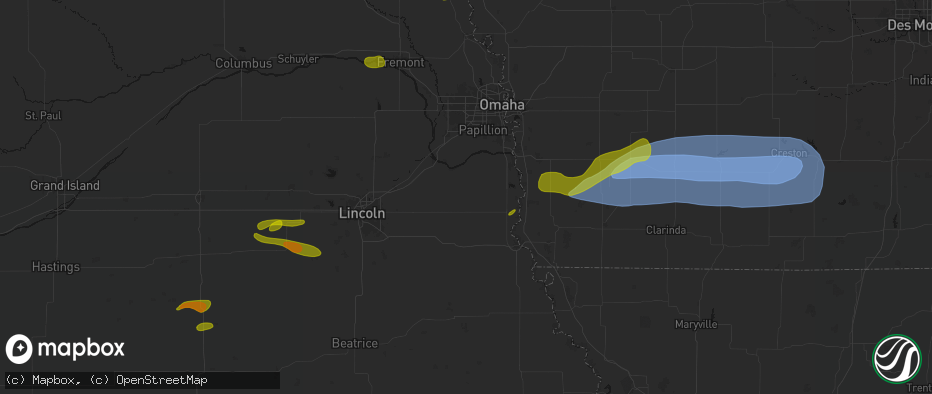 Hail map in Weeping Water, NE on May 15, 2026