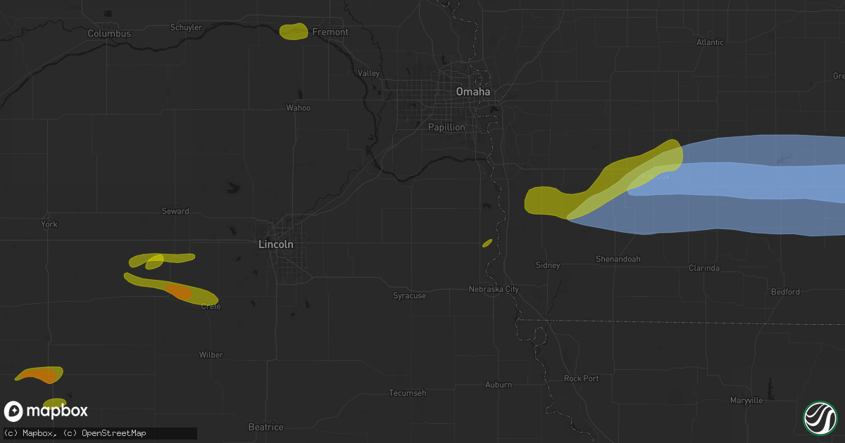 Hail map in Weeping Water, NE on May 15, 2026