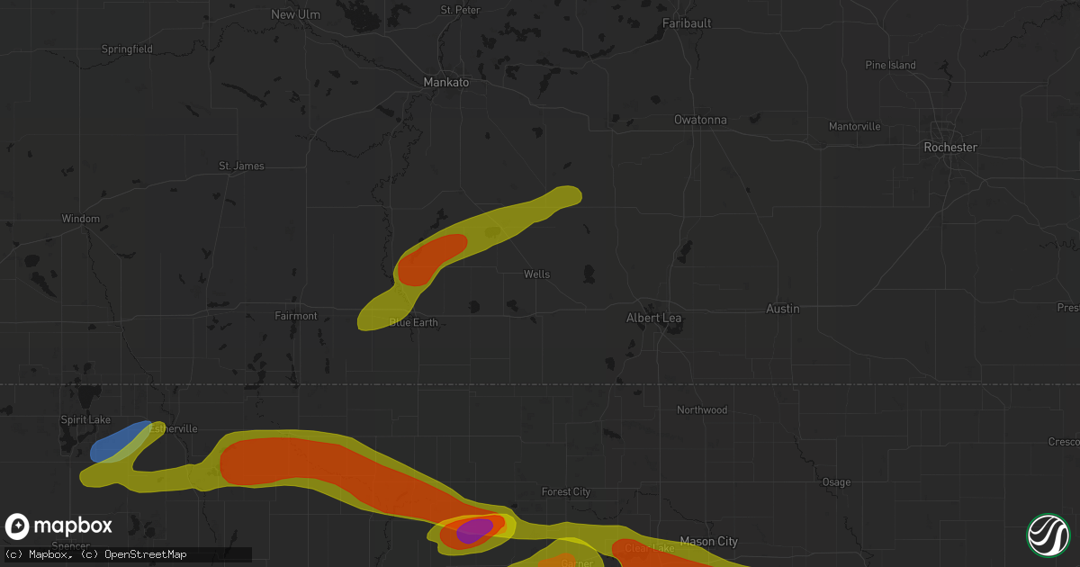 Hail map in Wells, MN on May 15, 2026