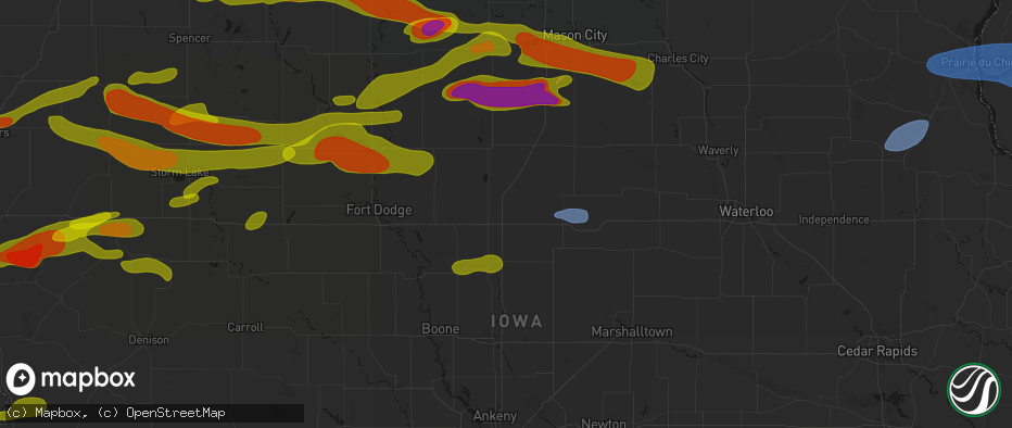 Hail map in Williams, IA on May 15, 2026