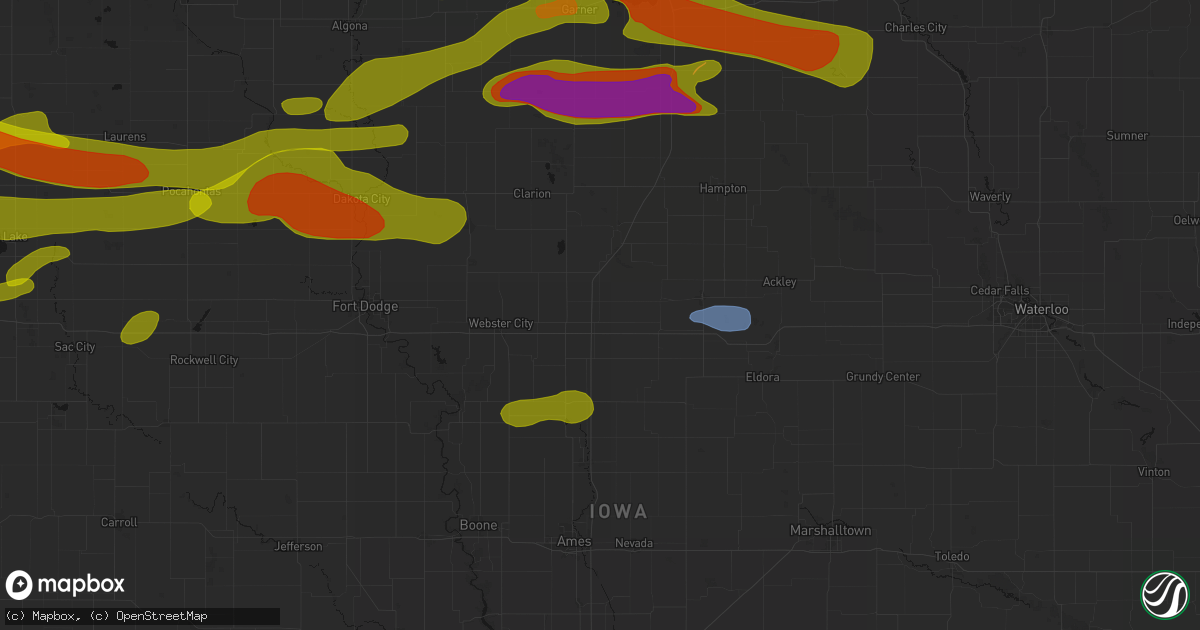 Hail map in Williams, IA on May 15, 2026