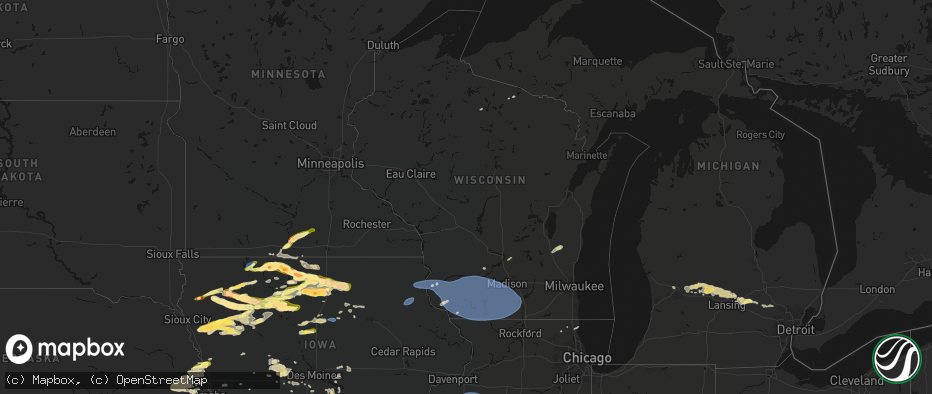 Hail map in Wisconsin on May 15, 2026