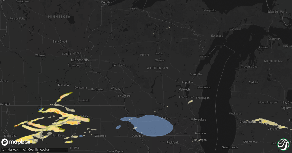 Hail map in Wisconsin on May 15, 2026