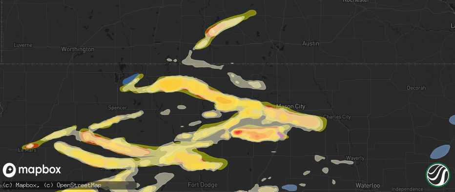 Hail map in Woden, IA on May 15, 2026