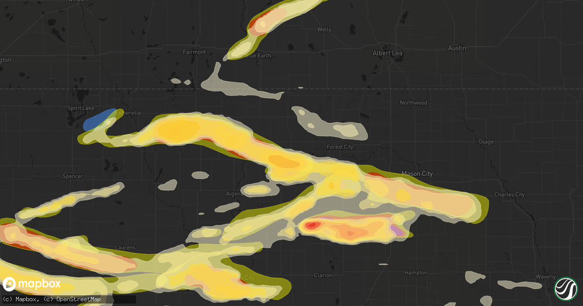 Hail map in Woden, IA on May 15, 2026
