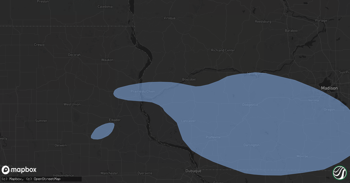 Hail map in Woodman, WI on May 15, 2026