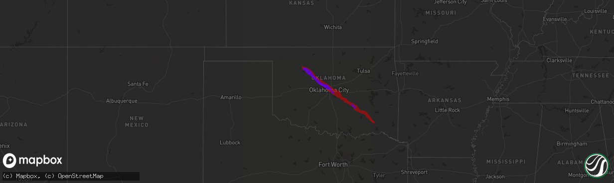 Hail map in Oklahoma on May 16, 2010