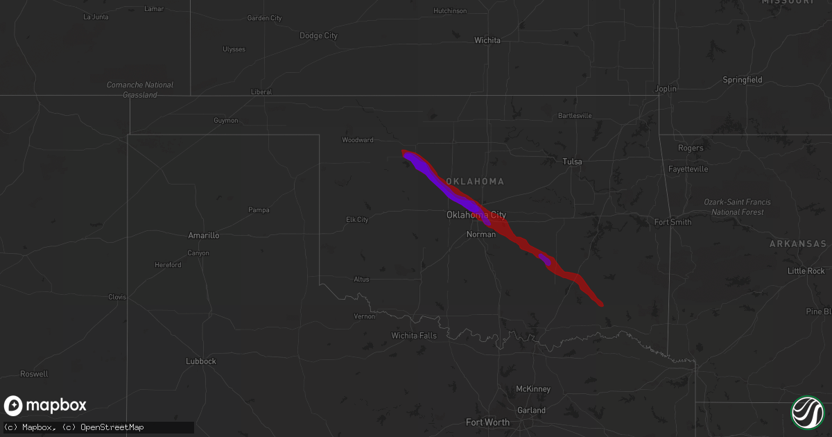 Hail map in Oklahoma on May 16, 2010