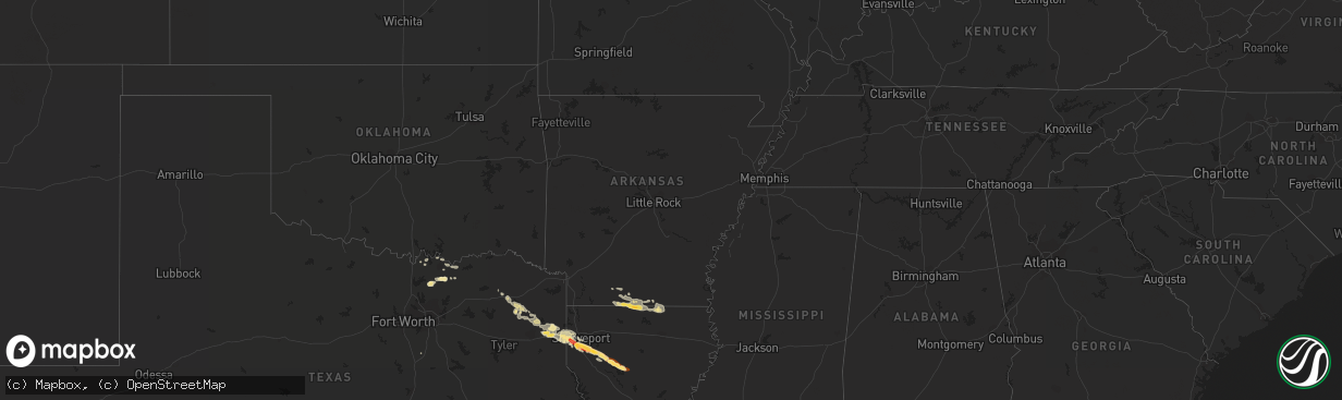 Hail map in Arkansas on May 16, 2013