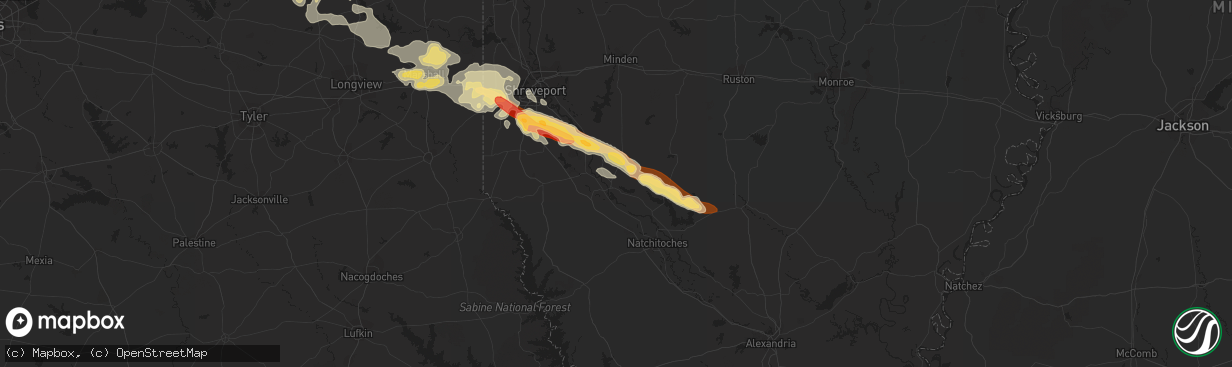 Hail map in Coushatta, LA on May 16, 2013