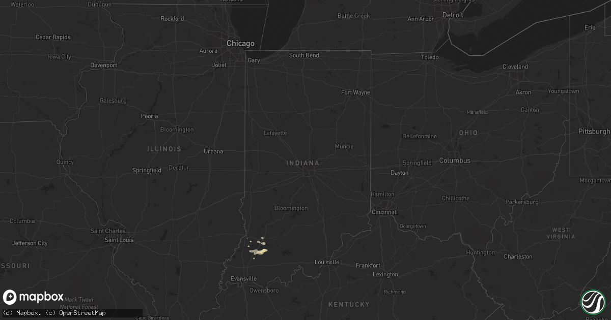 Hail map in Indiana on May 16, 2013