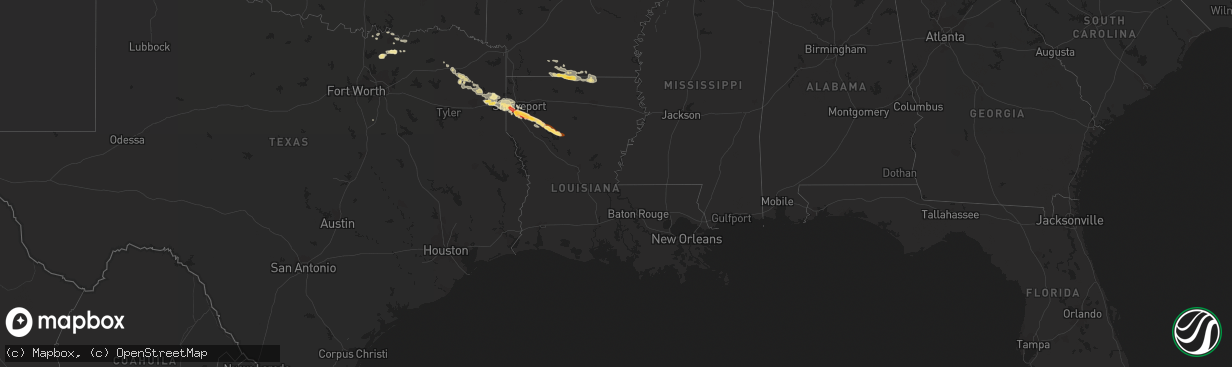 Hail map in Louisiana on May 16, 2013