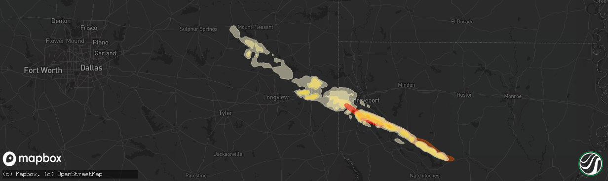 Hail map in Marshall, TX on May 16, 2013