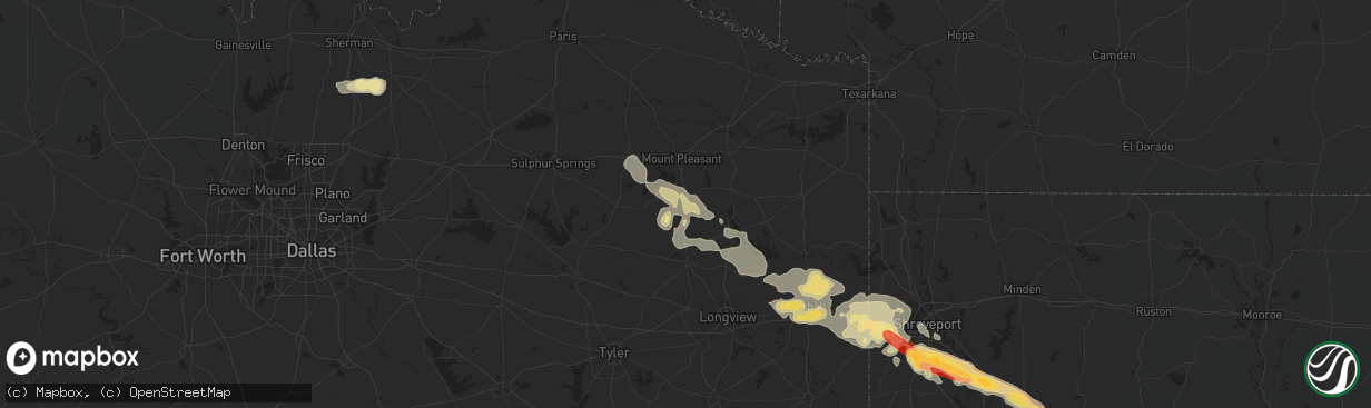 Hail map in Pittsburg, TX on May 16, 2013