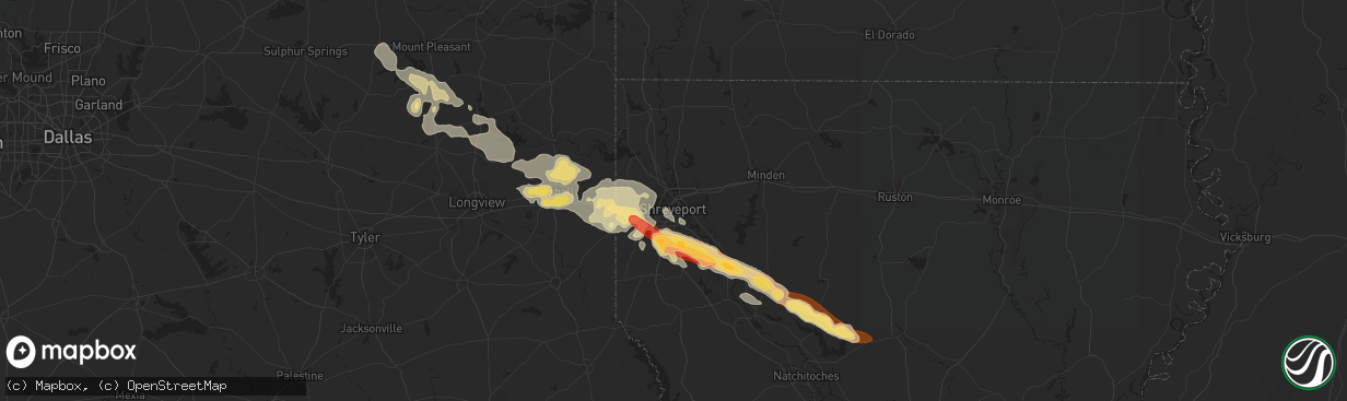 Hail map in Shreveport, LA on May 16, 2013