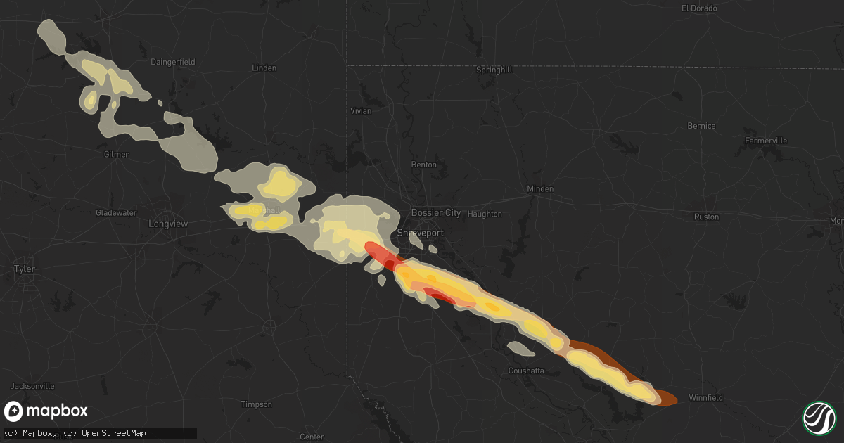 Hail map in Shreveport, LA on May 16, 2013