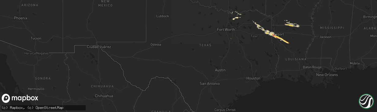 Hail map in Texas on May 16, 2013