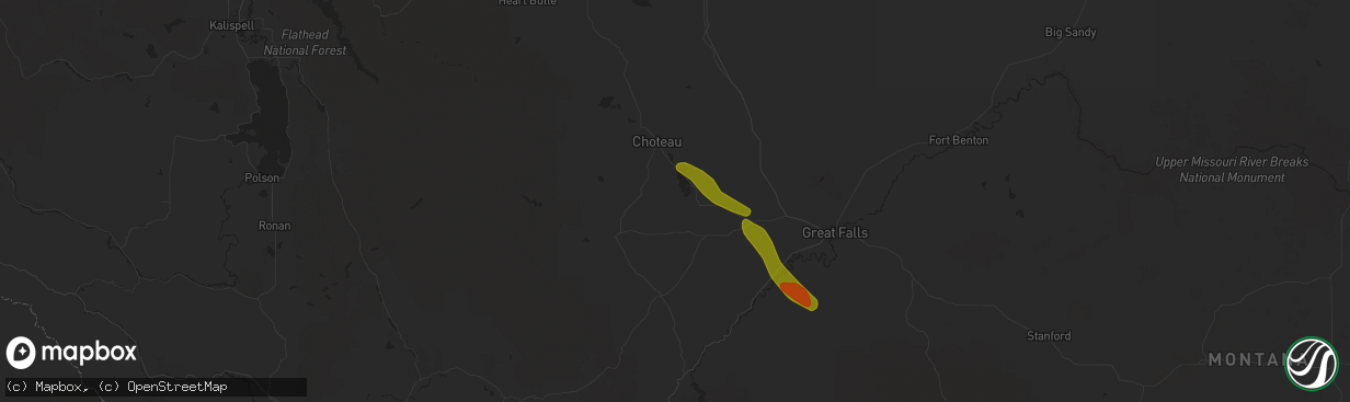 Hail map in Fairfield, MT on May 16, 2014