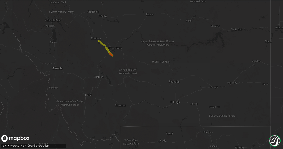 Hail map in Montana on May 16, 2014
