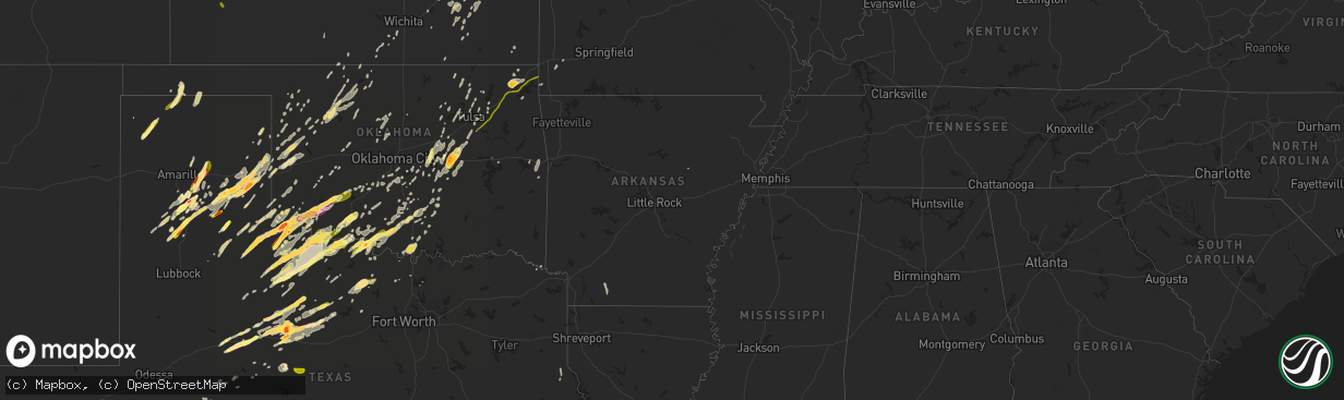 Hail map in Arkansas on May 16, 2015