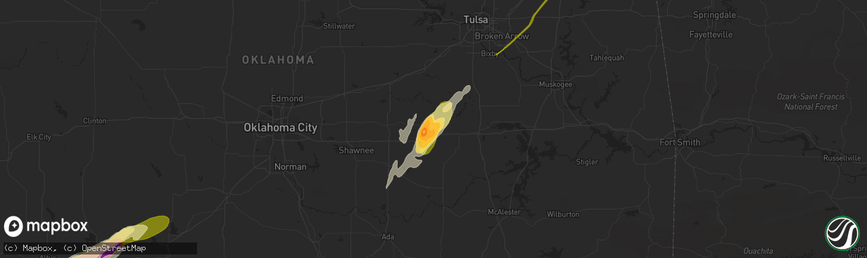 Hail map in Okemah, OK on May 16, 2015