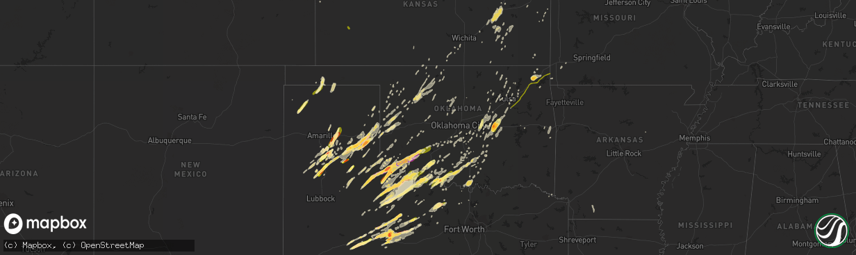 Hail map in Oklahoma on May 16, 2015