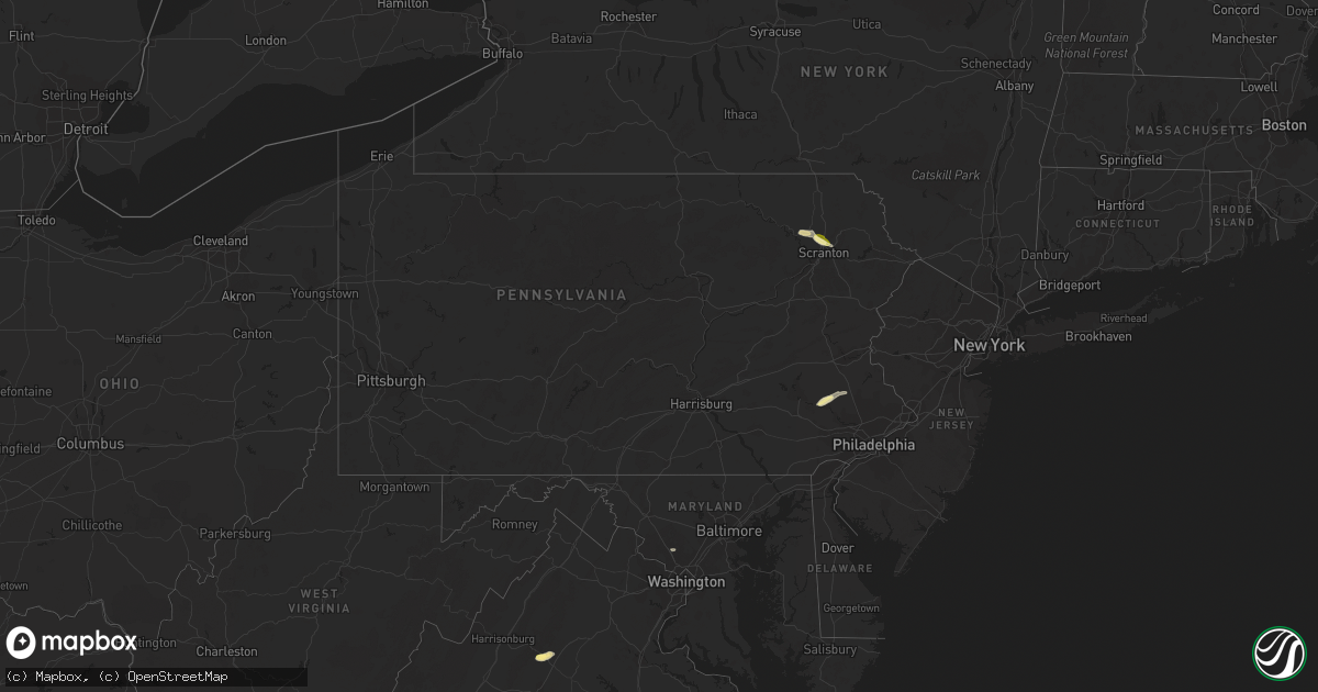 Hail map in Pennsylvania on May 16, 2015