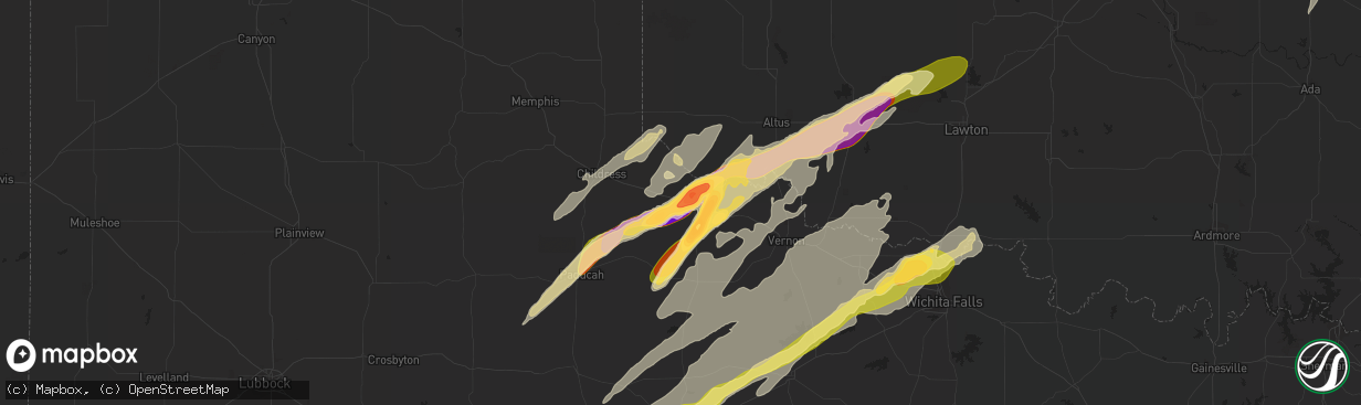 Hail map in Quanah, TX on May 16, 2015