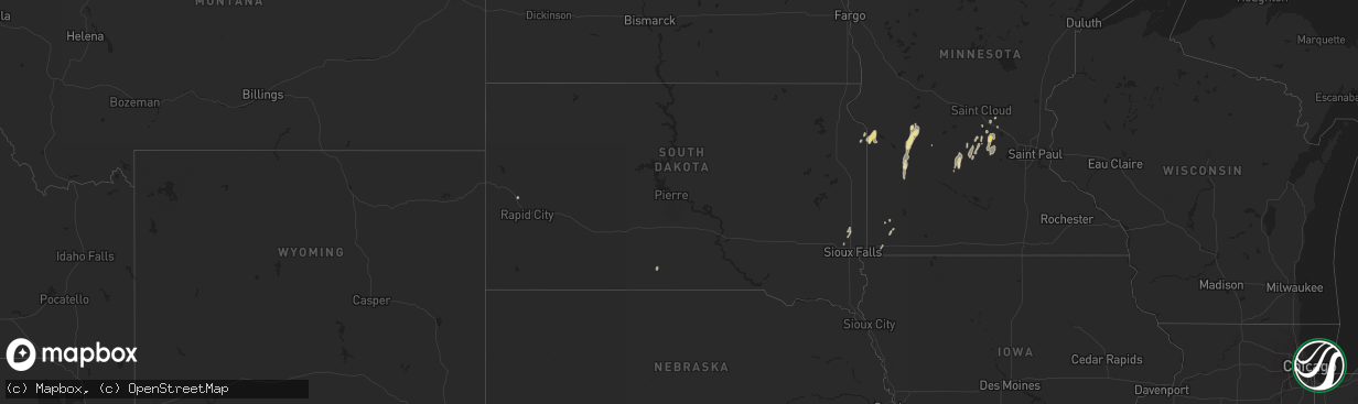 Hail map in South Dakota on May 16, 2015