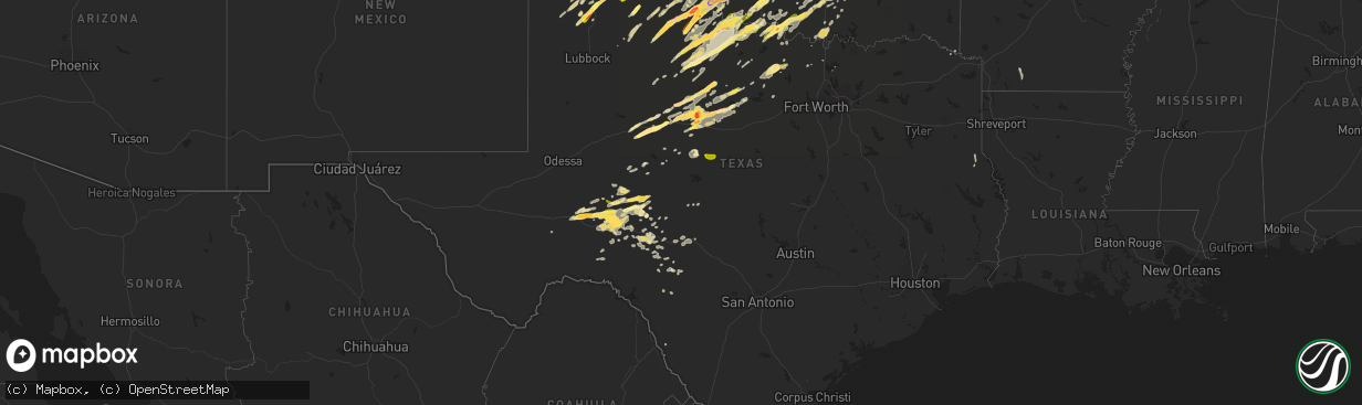 Hail map in Texas on May 16, 2015