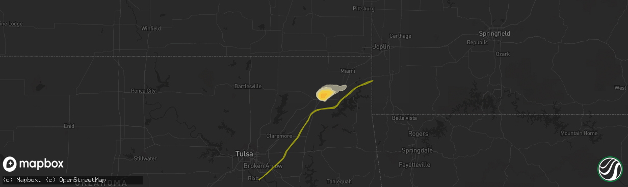 Hail map in Vinita, OK on May 16, 2015