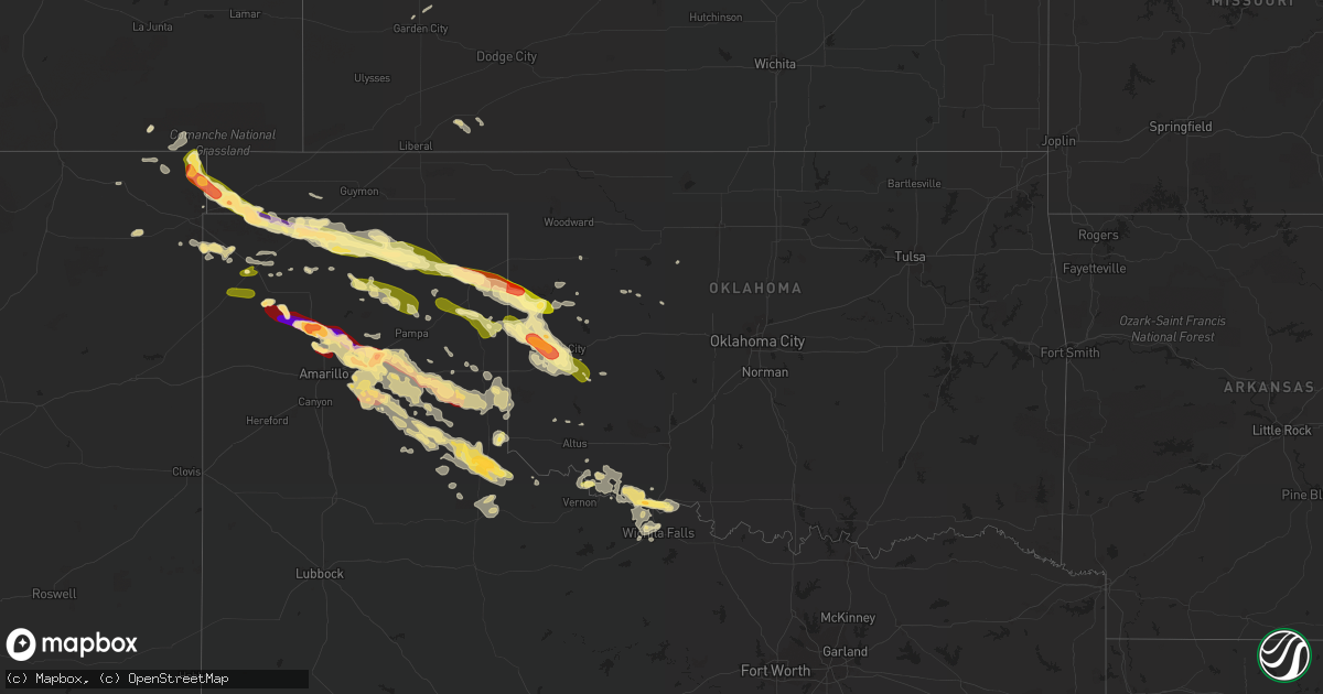 Hail map in Oklahoma on May 16, 2016