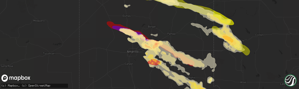 Hail map in Panhandle, TX on May 16, 2016