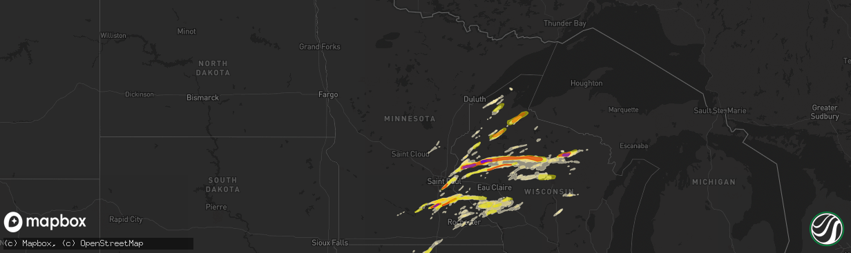 Hail map in Minnesota on May 16, 2017