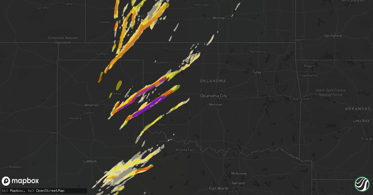 Hail map in Oklahoma on May 16, 2017