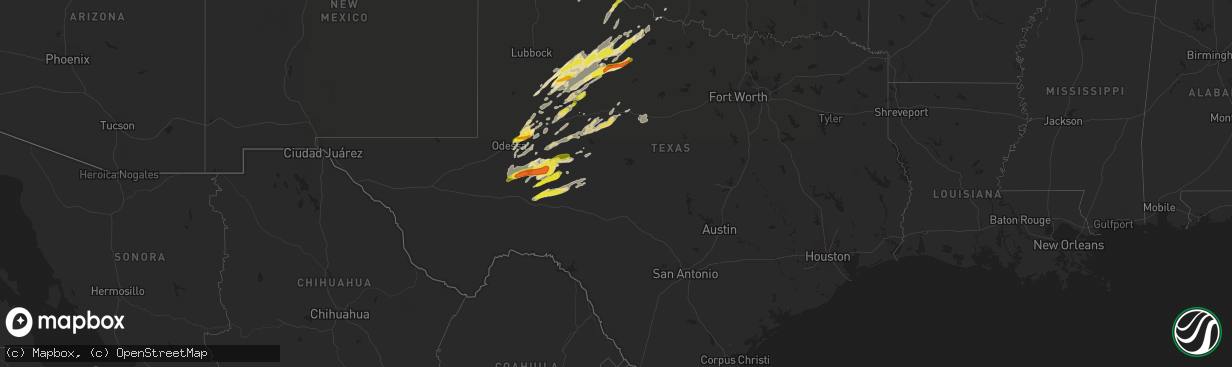 Hail map in Texas on May 16, 2017