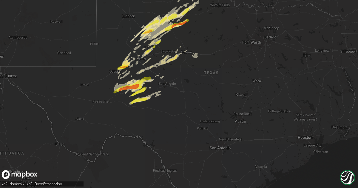 Hail map in Texas on May 16, 2017